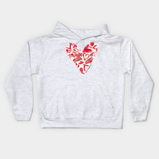 Red Watercolor Hearts Surface Pattern Kids Hoodie by venglehart